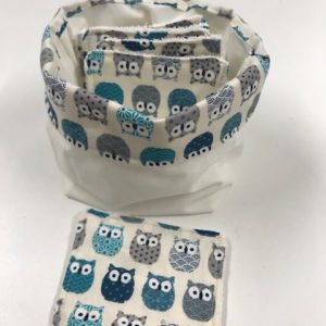 lingette réutilisable-hibou bleu